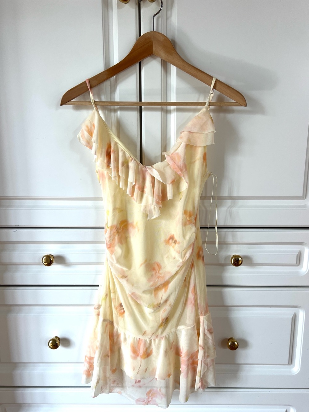 Yellow Floral Ruffle Slip Dress